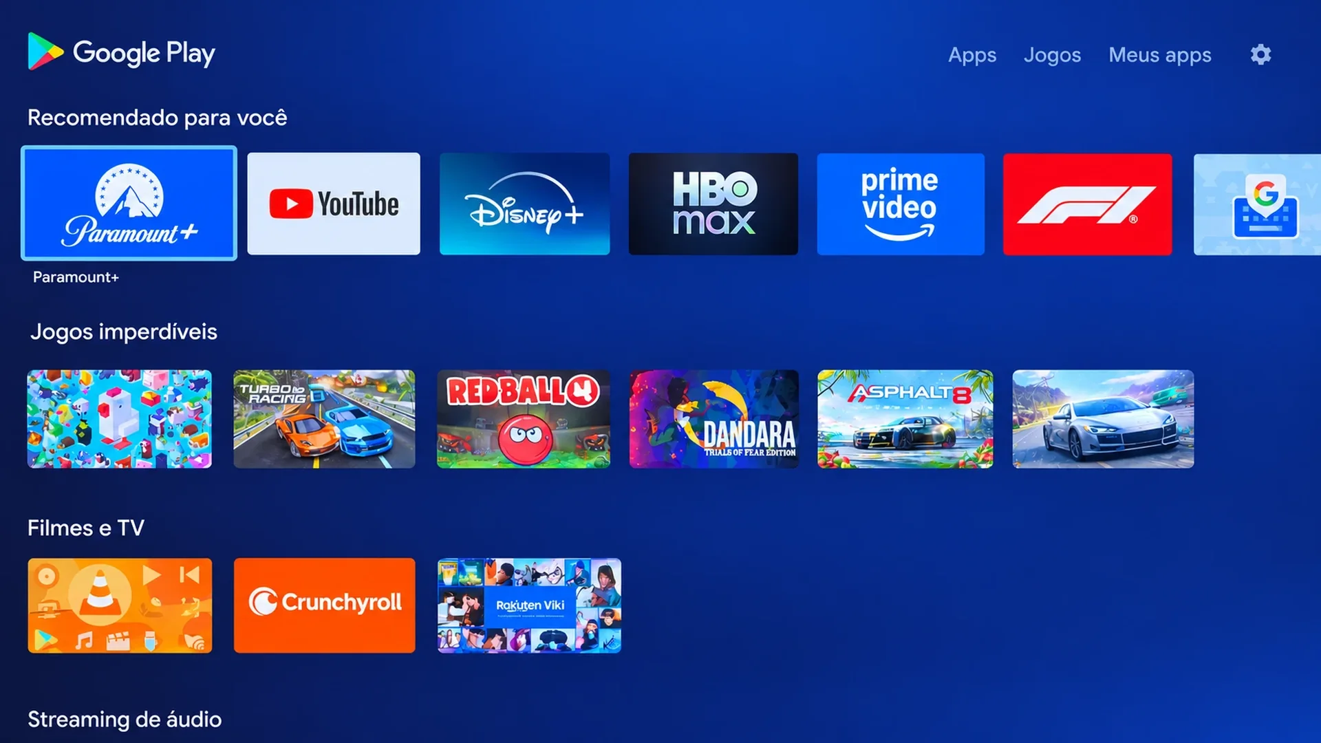Tela real do NTVBox: Play Store com apps para baixar