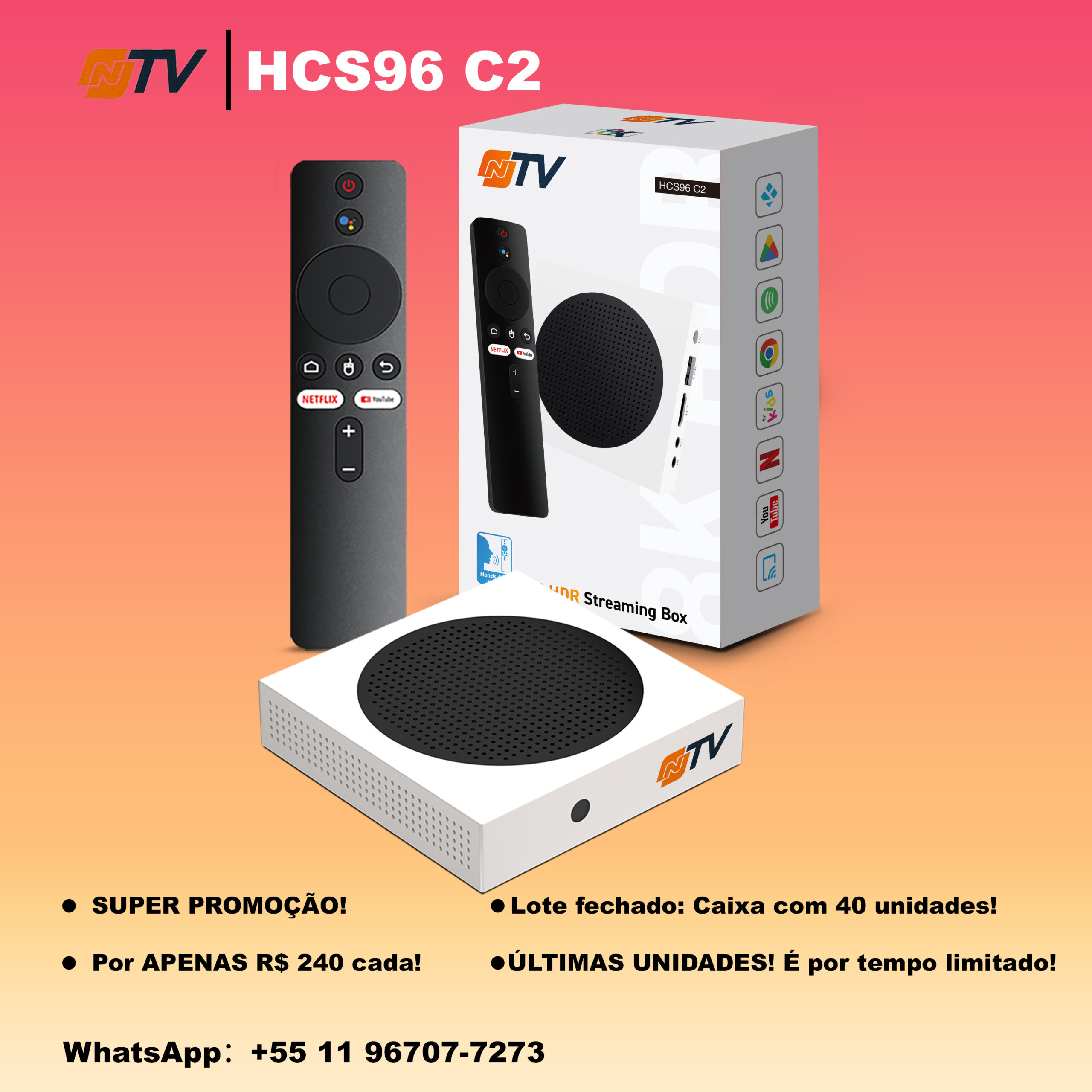 宣传图-2 Venda por atacado da NTVBox: 40 unidades por caixa! Apenas R$ 240 por unidade. | - Imagem 1